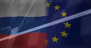 RU ya da AB bayraklarında şeffaf arkaplan üzerindeki hafif darbeler çizgi yükseltme kodunu başlatıyor. Vatanseverlik, diplomasi, jeopolitik, dijital, analitik, teknoloji, veri