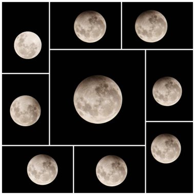Penumbral lunar eclipse 2020 stages.The phases of a Penumbral lunar eclipse 'Strawberry Moon'from earth. Super Earth Moon.  clipart