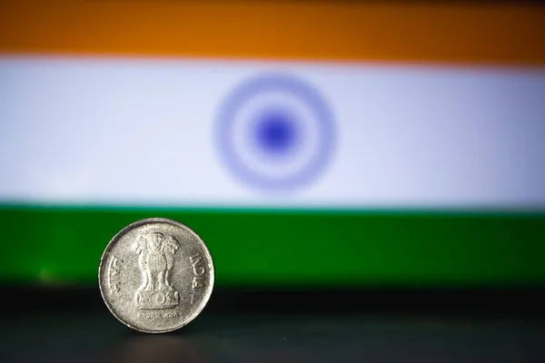 Indian Currency Indian Paisa Coin Rupee Isolated India Flag Background — Stock Photo, Image