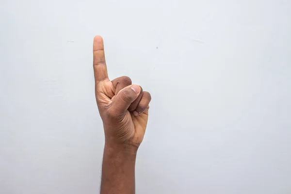 Mão Menino Mostrando Símbolo Gesto Número Isolado Fundo Branco Gestor — Fotografia de Stock
