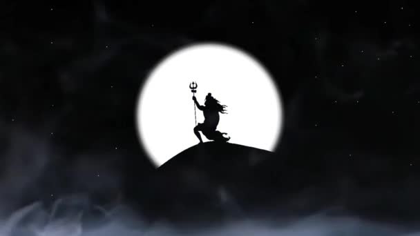 Lord Shiva Silhuett Berget Kailash Med Bakgrund Månen Belysning Åska — Stockvideo