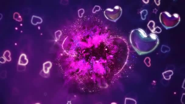 Vacker Hjärta Kärlek Bakgrund Sömlös Film Romantisk Färgglada Glitter Glödande — Stockvideo