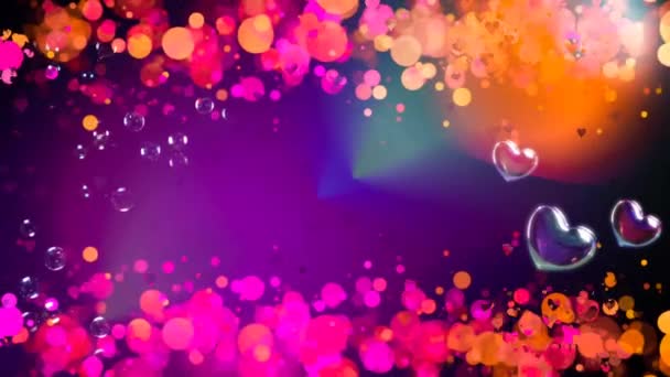 ハッピーバースデーグリーティング4Kビデオアニメーション 要旨カラフルなパーティーの背景を持つシームレスなハッピー誕生日テキスト カラフルなコンフェッティ 飛んでいる心臓の背景 — ストック動画
