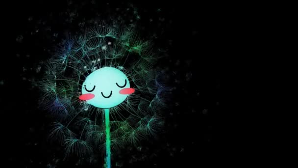 2018 Funny Animated Dandelions Seed Flying Black Background Loop Alpha — 비디오