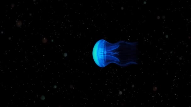 Blue Jelly Fish Natación Fondo Del Océano Oscuro Animación Abstracta — Vídeo de stock