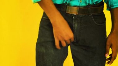 Man scratch his private parts on his hand for itchy crotch pain . Penis itching. Man touching the groin area because of itchy crotch. NOT something to do in outside public places. Healthcare Concept.