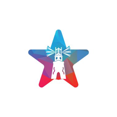 Deniz feneri ve yıldız vektör logo tasarımı. Deniz feneri simgesi logo tasarım vektör şablonu illüstrasyon.