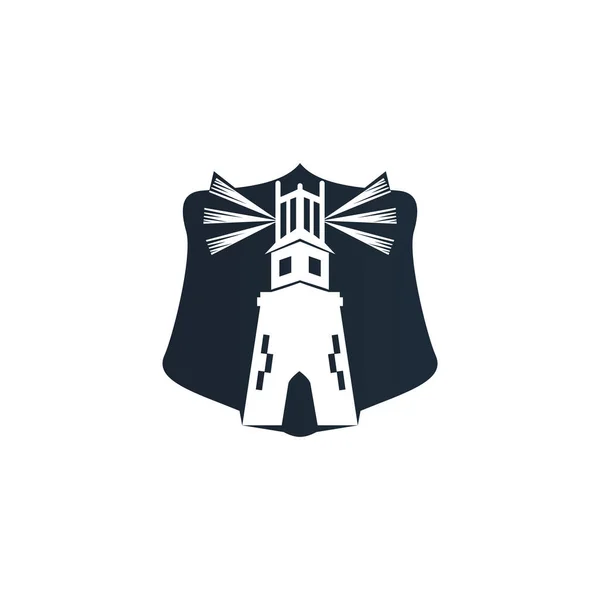 Lighthouse and Shield vector logo design. Lighthouse icon logo design vector template illustration.