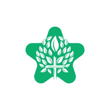 Soyut yıldız ve ağaç dini haç sembolü vektör tasarımı.