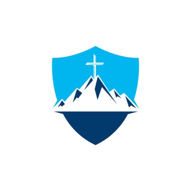 Shield Baptist Haçı dağ logosu tasarımında. Dağın tepesinden geç..