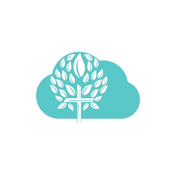 Abstract Cloud Tree Religious Cross Symbol Icon Vector Design Church — Stock Vector
