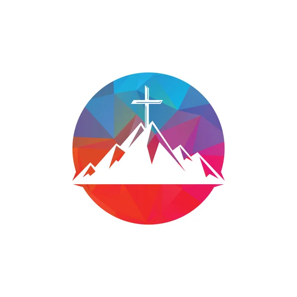 Dağ Logosu Dizaynında Baptist Haçı Dağın Tepesinden Geç — Stok Vektör