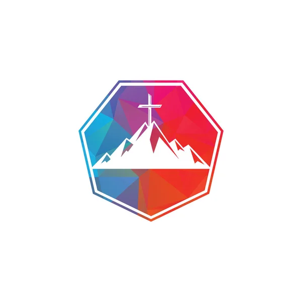 Dağ Logosu Dizaynında Baptist Haçı Dağın Tepesinden Geç — Stok Vektör