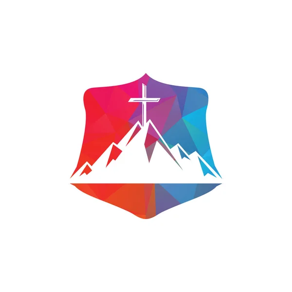 Escudo Batista Cruz Projeto Logotipo Montanha Cruze Topo Montanha — Vetor de Stock