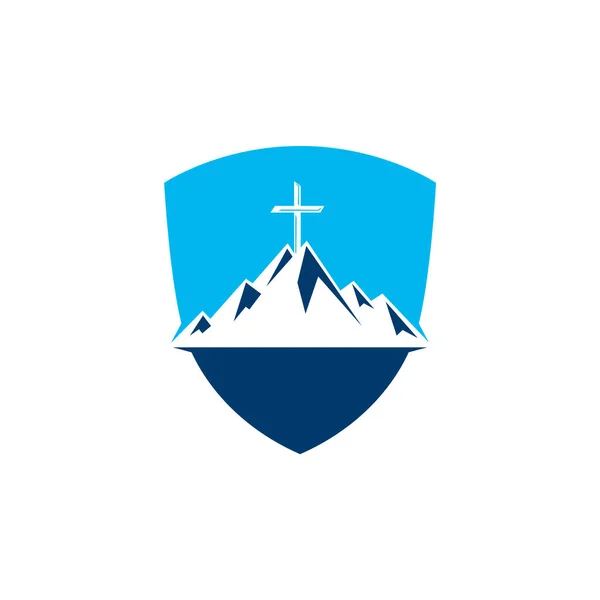 Croix Baptiste Bouclier Conception Logo Montagne Croix Sommet Montagne — Image vectorielle