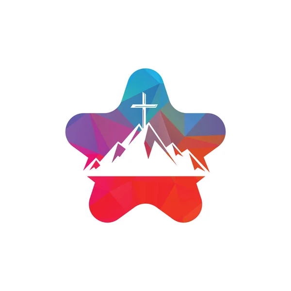 Dağ Logosu Dizaynında Baptist Haçı Dağın Tepesinde Çapraz Yıldız Şeklinde — Stok Vektör