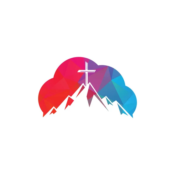 Dağ Logosu Dizaynında Baptist Haçı Dağın Tepesinde Bulut Şeklinde Bir — Stok Vektör