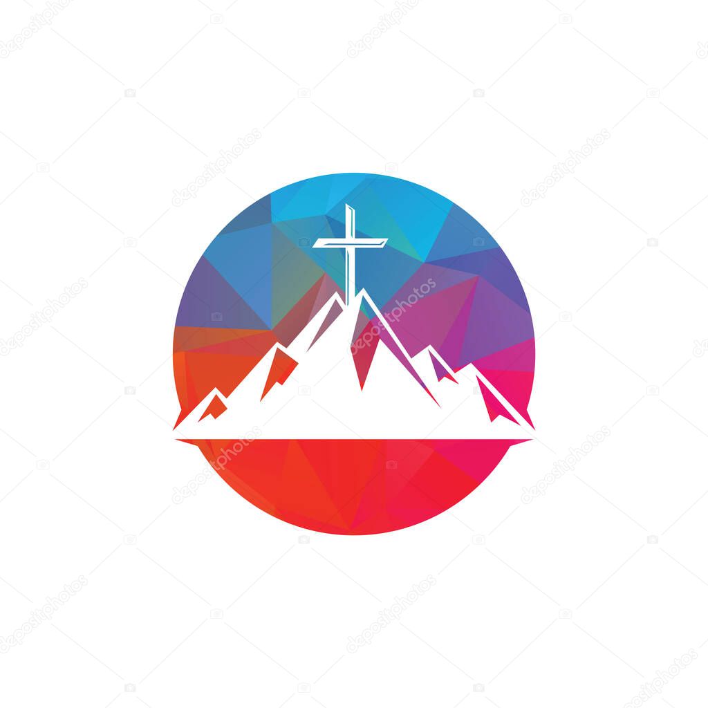 Baptist cross in mountain logo design. Cross on top of the mountain.