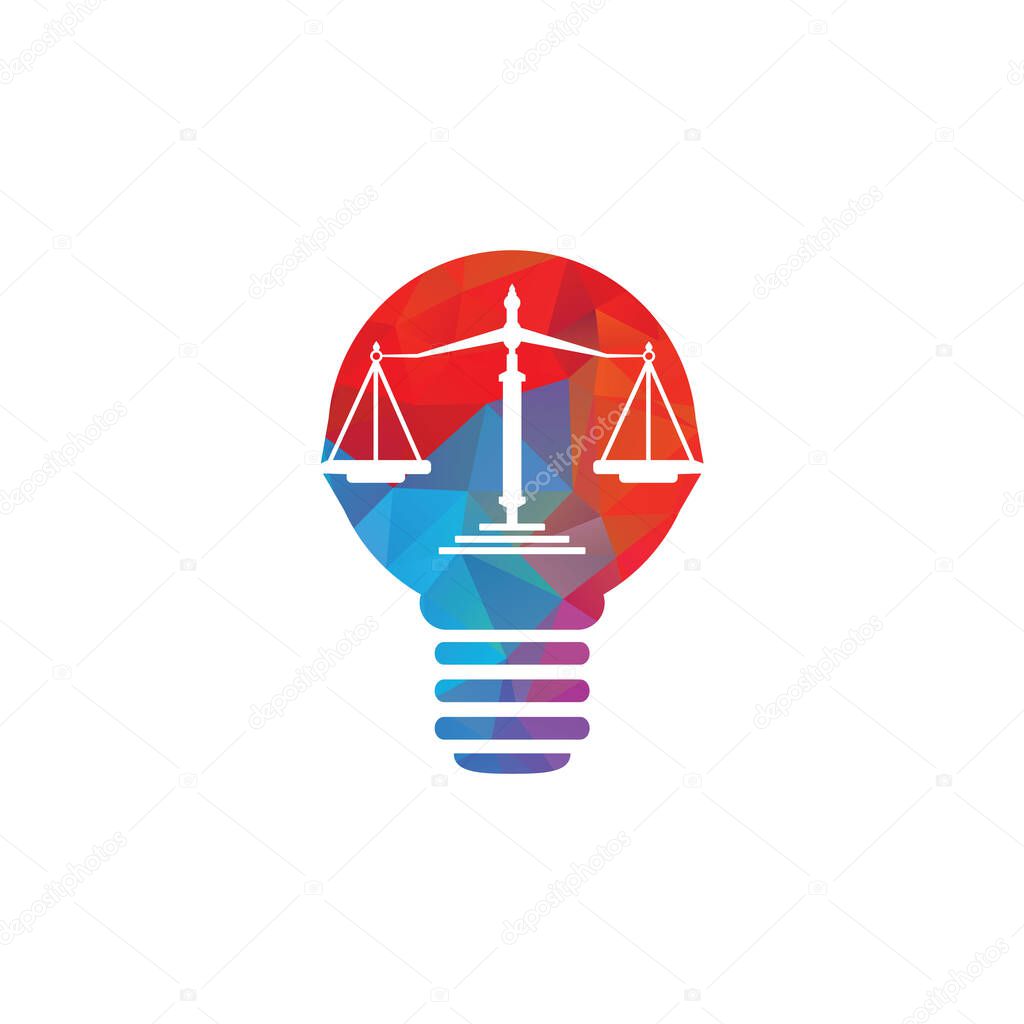 Light bulb and scale of Justice logo design. Education, legal services logo. Notary, justice, lawyer icon or symbol Vector