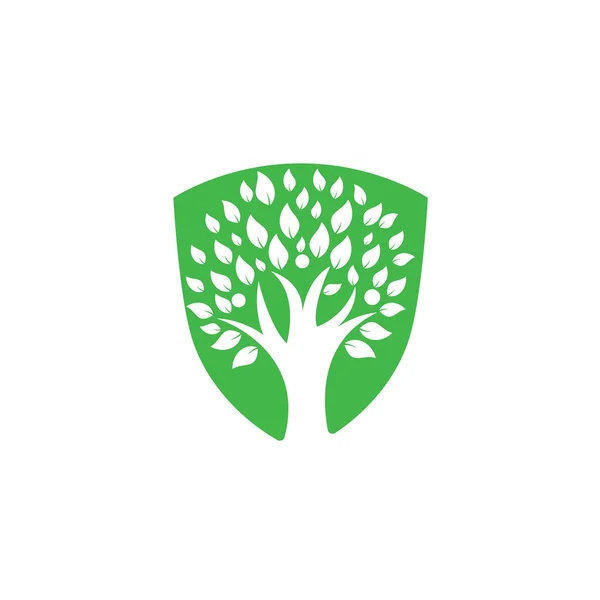 Logo Escudo Gente Árbol Diseño Logotipo Personas Sanas Icono Del — Vector de stock