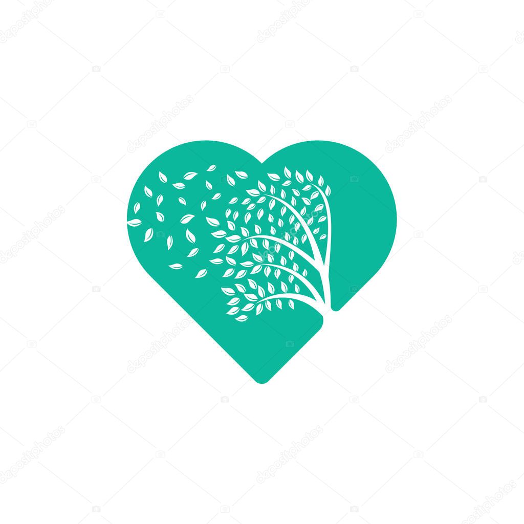 Love Tree logo design with leafs icon template elements company business. wind blowing through leafs. nature or environment issues or ecological concept
