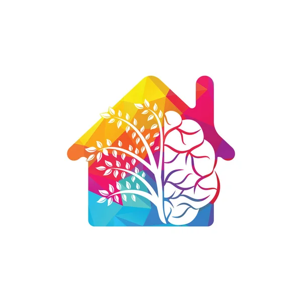 Modern Brain Home Tree Logo Design Think Colorful Brain Idea — Stock Vector