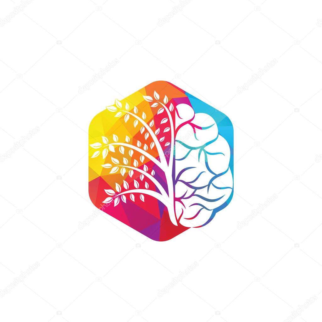 Modern brain tree logo design. Think green label.