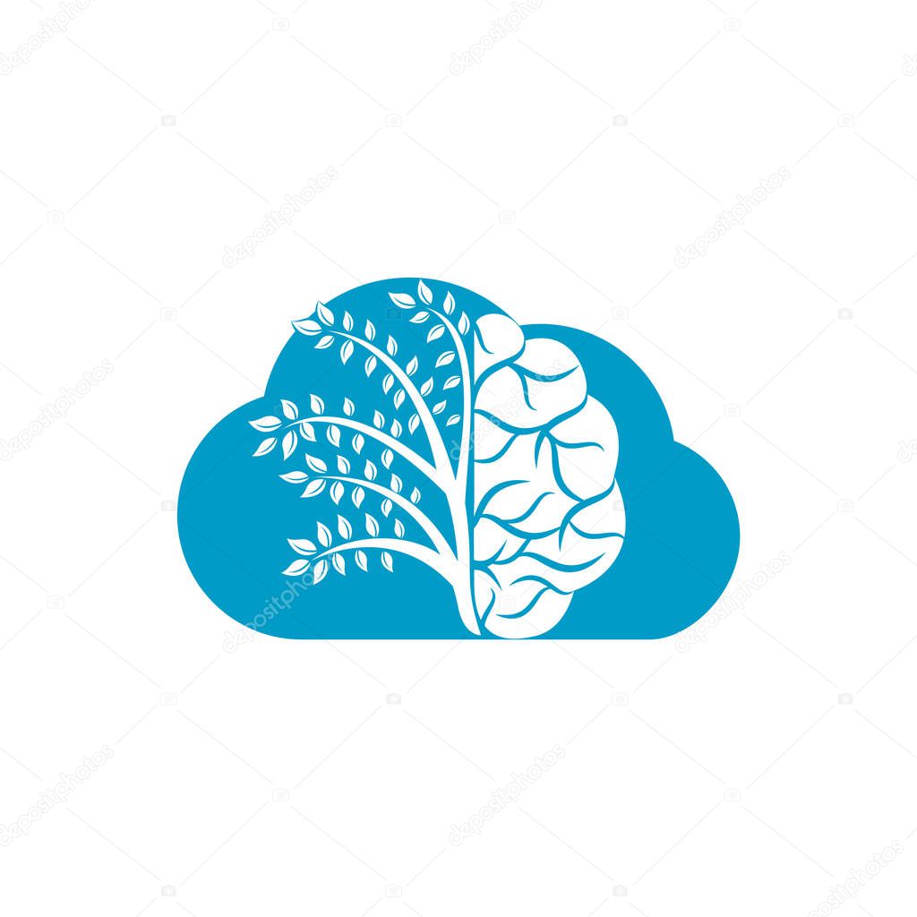 Modern brain cloud tree logo design. Think colorful brain idea.