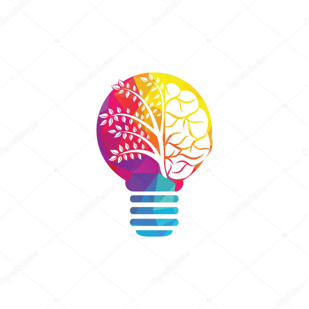 Modern brain Bulb lamp tree logo design. Thinking bulb colorful brain idea.