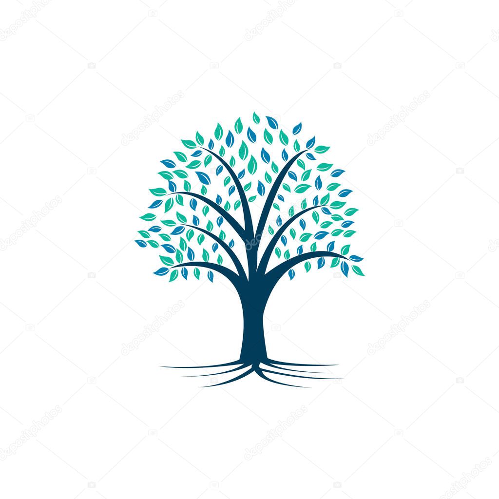 Tree Roots vector logo design. Vector tree with roots logo element.