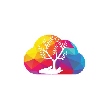 El ağacı ve bulut logosu tasarımı. Doğal ürün logosu. Kozmetik ikonu. Spa logosu. Güzellik salonu veya yoga logosu.