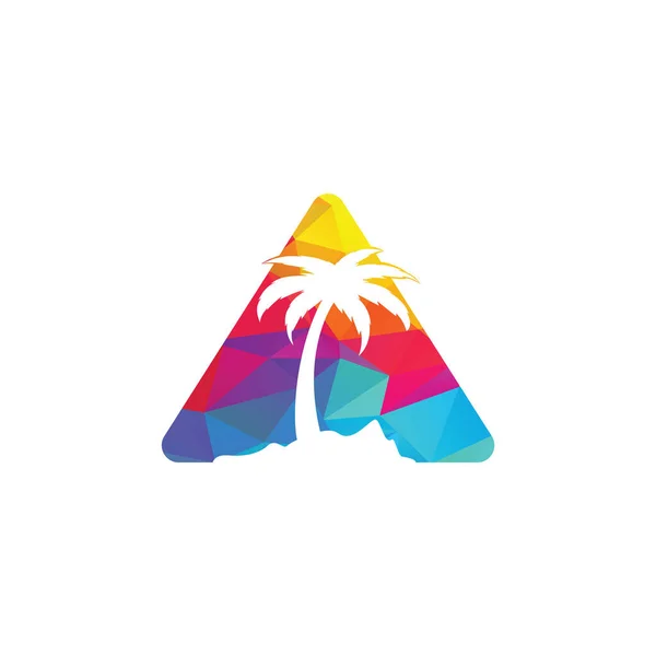 Tropisch Strand Palmboom Logo Driehoekige Vorm Ontwerp Driehoek Palmboom Vector — Stockvector