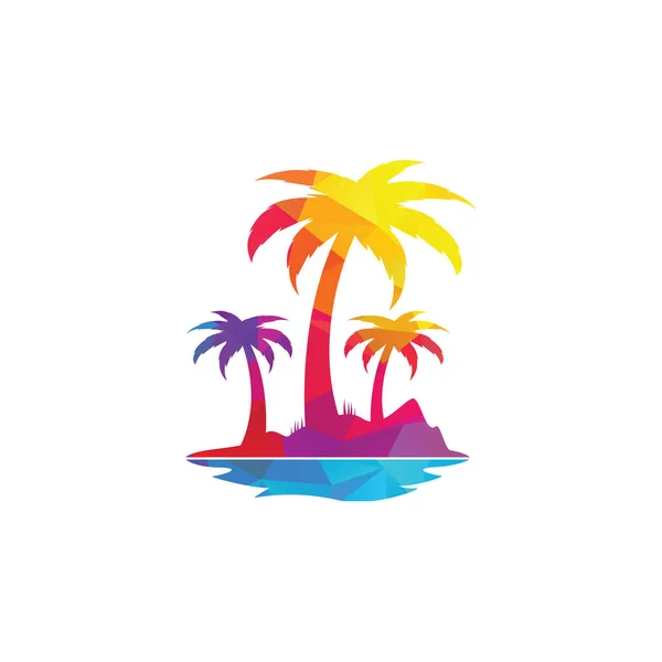 Tropisk Strand Och Palm Träd Logotyp Design Kreativ Palm Träd — Stock vektor