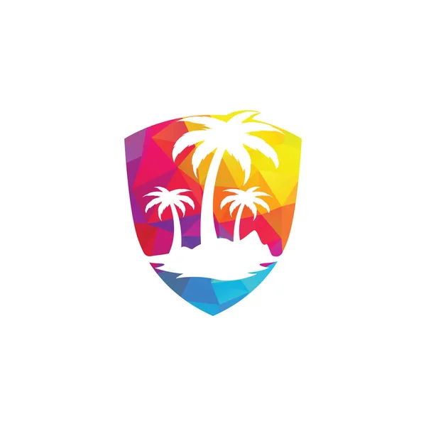 Tropisch Strand Palmboom Logo Met Schildvorm Design Schild Palmboom Vector — Stockvector