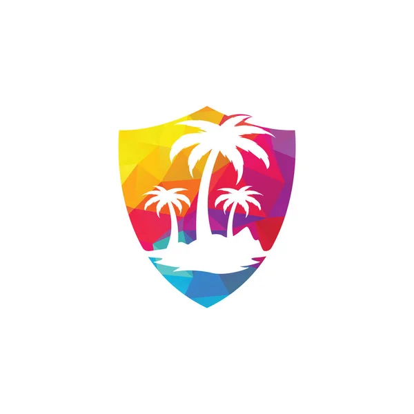 Tropisch Strand Palmboom Logo Met Schildvorm Design Schild Palmboom Vector — Stockvector