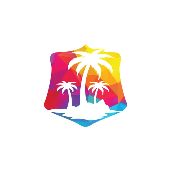 Tropisch Strand Palmboom Logo Met Schildvorm Design Schild Palmboom Vector — Stockvector