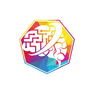 Beyin bağlantısı logosu tasarımı. dijital beyin logosu şablonu. Nöroloji Logosu Düşünce Konsepti.