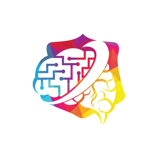 Cerebro Digital Diseño Logotipo Forma Escudo Piensa Concepto Idea Neurología — Vector de stock