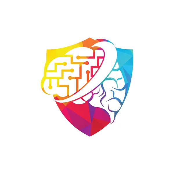 Cerebro Digital Diseño Logotipo Forma Escudo Piensa Concepto Idea Neurología — Vector de stock