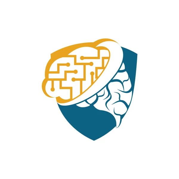 数字大脑的盾状标志设计 想想这个概念 神经学标志思想概念 — 图库矢量图片