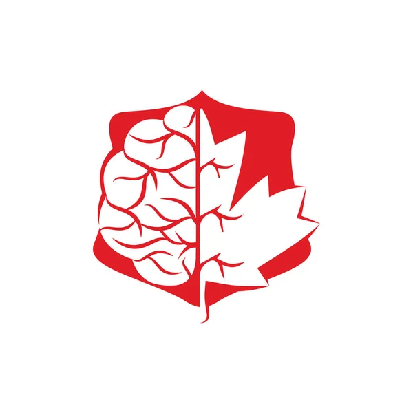 Creative Brain Maple Leaf Logo Design Canada Business Sign — Stock Vector