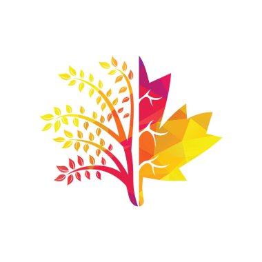 Yaratıcı ağaç ve akçaağaç yaprağı logo tasarımı. Kanada iş işareti.