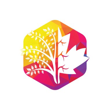 Yaratıcı ağaç ve akçaağaç yaprağı logo tasarımı. Kanada iş işareti.