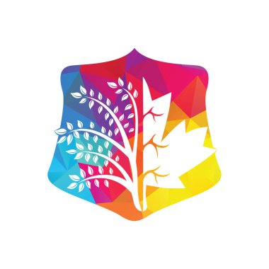 Akçaağaç yaprağı ve ağaç vektör tasarım şablonu. Kanada iş kalkanı işareti.