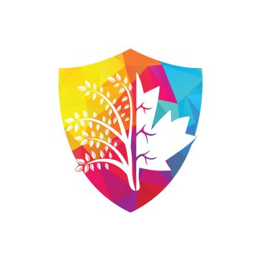 Akçaağaç yaprağı ve ağaç vektör tasarım şablonu. Kanada iş kalkanı işareti.