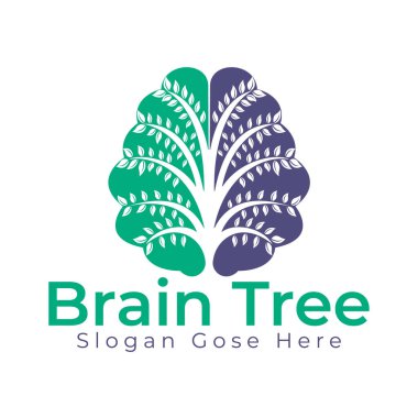 Modern beyin ağacı logosu tasarımı. Yeşil etiketi düşün. 