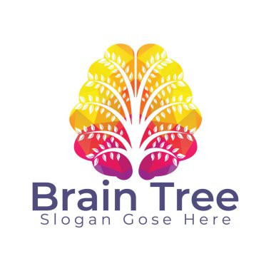 Modern beyin ağacı logosu tasarımı. Yeşil etiketi düşün. 