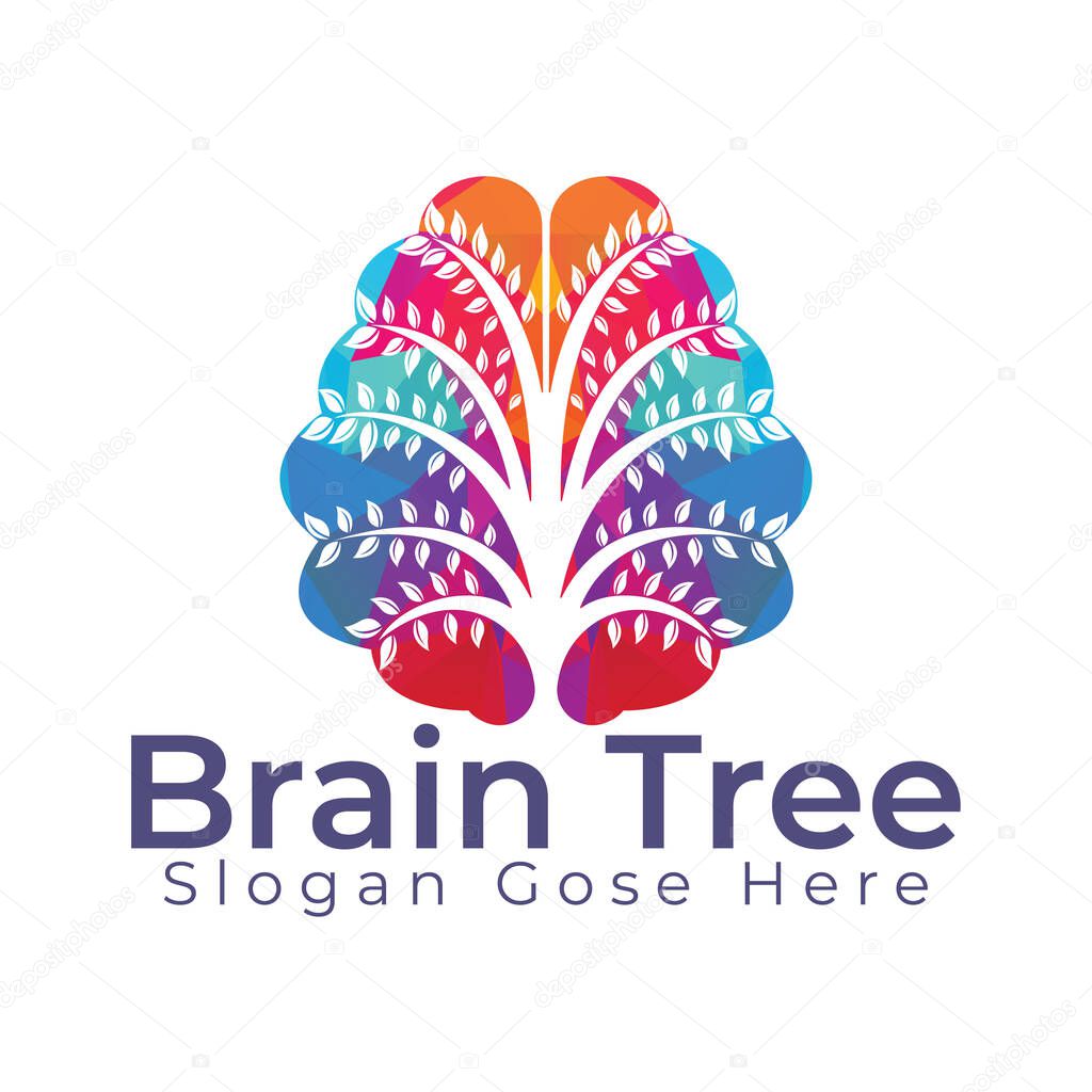 Modern brain tree logo design. Think green label. 