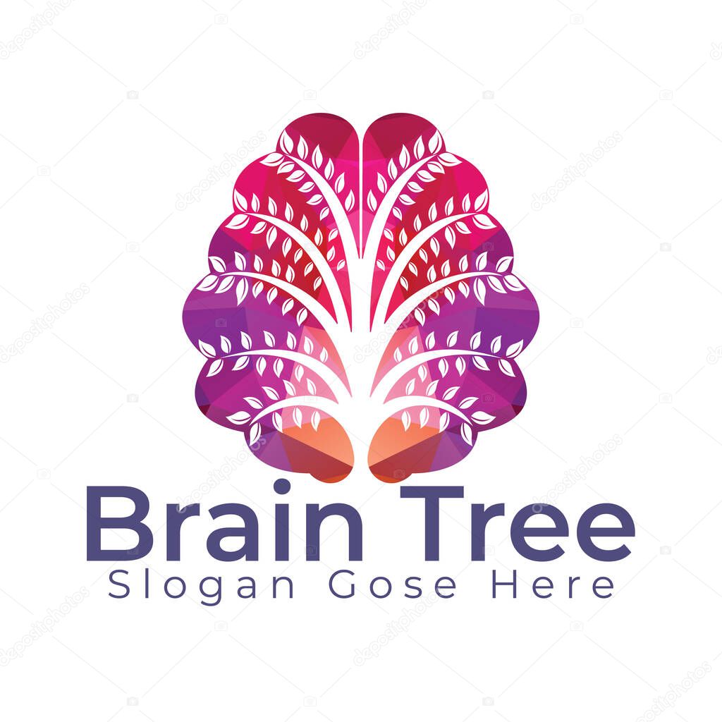 Modern brain tree logo design. Think green label. 