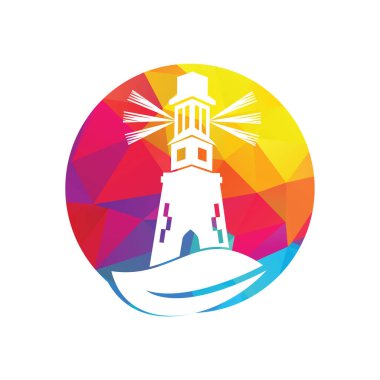 Yeşil deniz feneri logo şablonu tasarımı. Yaprak ve Deniz Feneri Logo Şablonu.